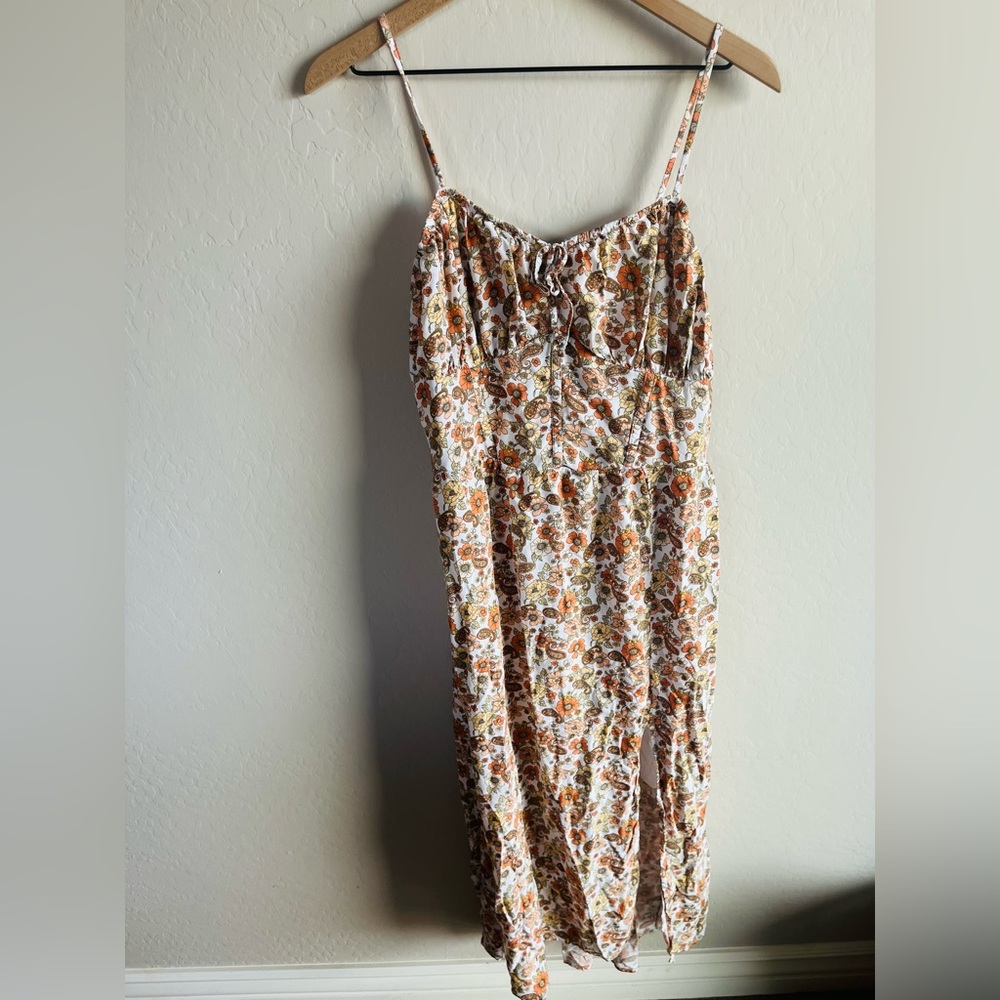 Hollister Floral Paisley Midi Dress Size L Boho Cottagecore Earthy Neutral - Picture 2 of 4